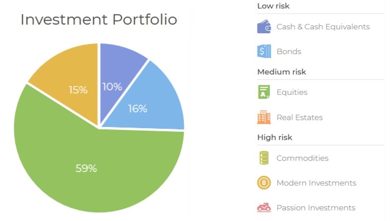 A pie chart that shows the individual asset allocation of an investor in an example